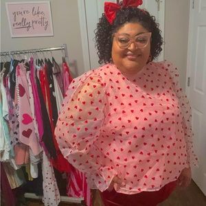 Eloquii Plus Size Heart Print Puff Sleeve Blouse